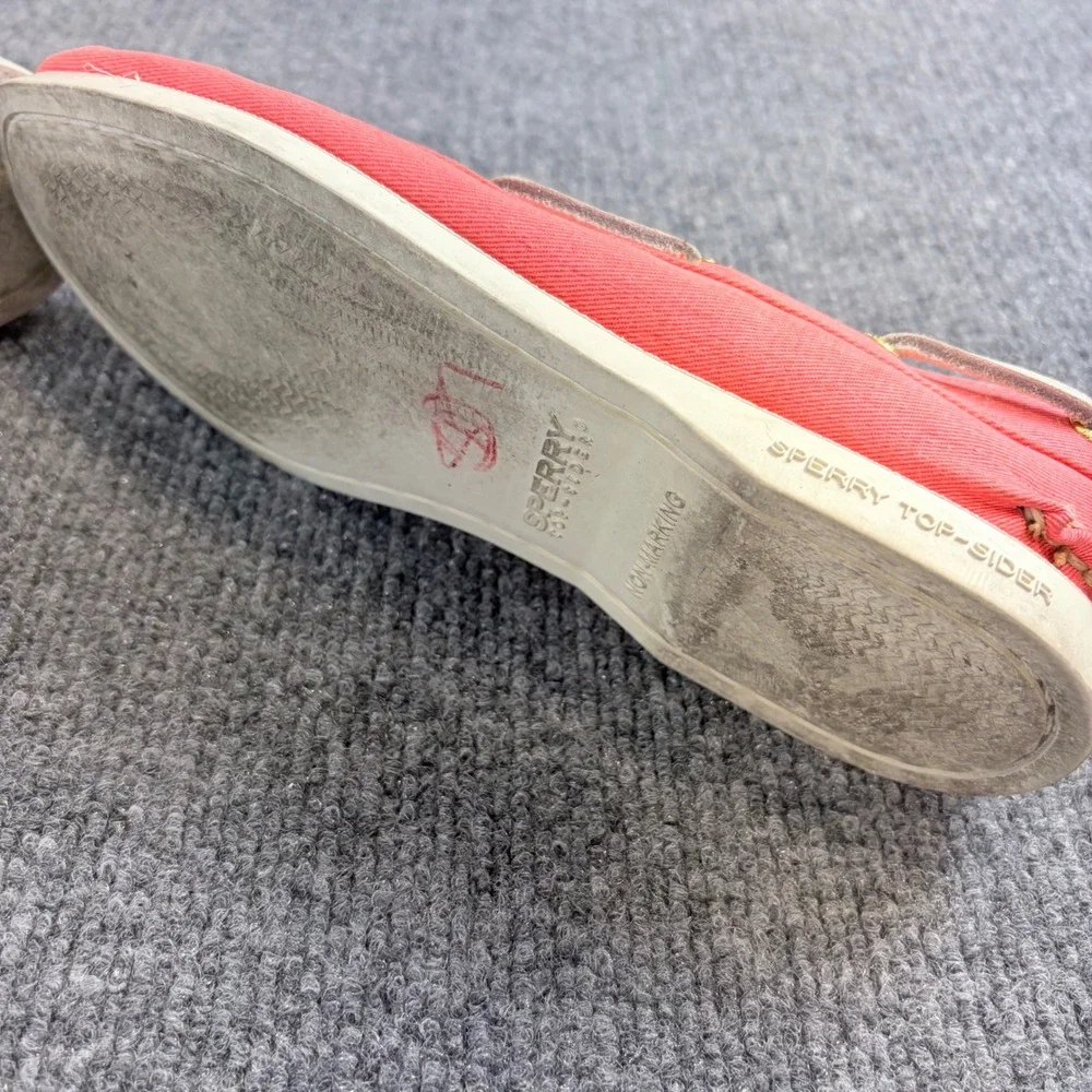 J.Crew Sperry Top-Sider Women 7.5 M Coral Pink Canvas Boat Shoes‎ 9826876
